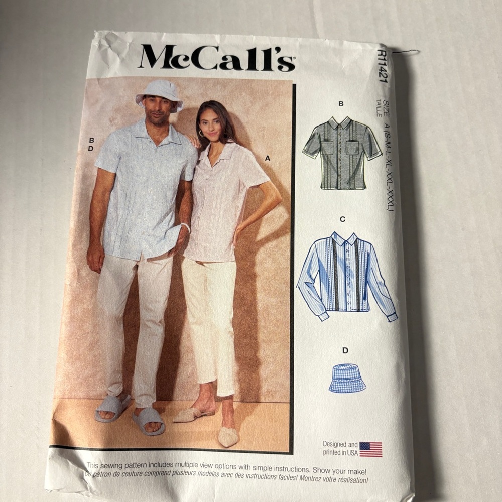 McCalls Pattern R11421 A for Unisex Shirts and Hat